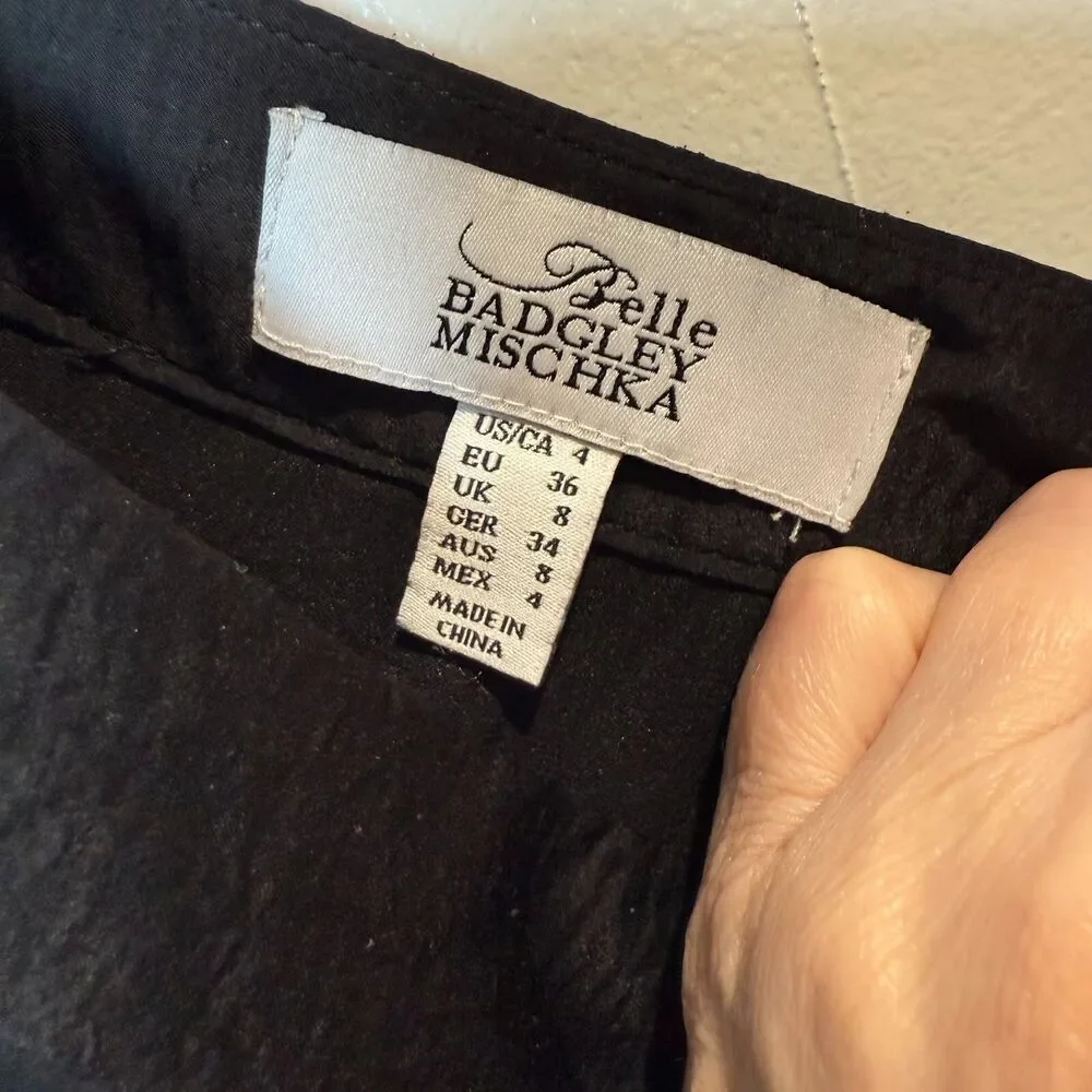Belle Badgley Mischka Skirt Black Ruffle High Waist Pencil Skirt Size 4 *TEAR*